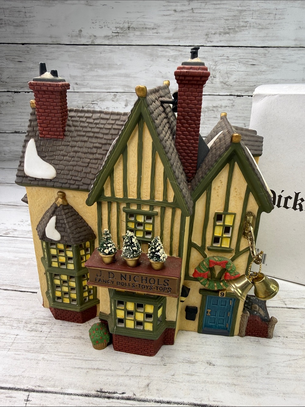 Dept 56 JD Nichols Toy Shop Dicken Christmas Village with box and light Read